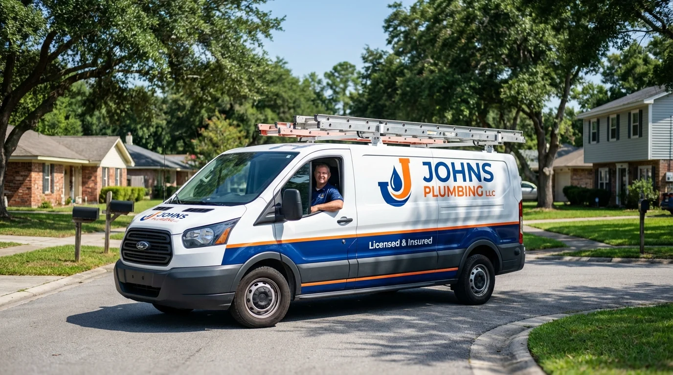 Johns Plumbing LLC service van in Trenton, MI