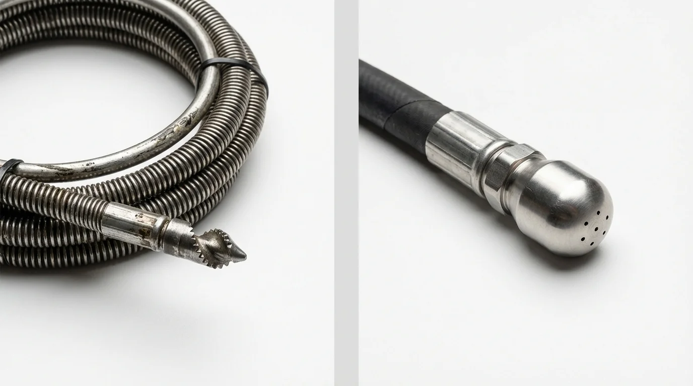 Drain snake cable and hydro jetting nozzle used for drain cleaning in Trenton, MI