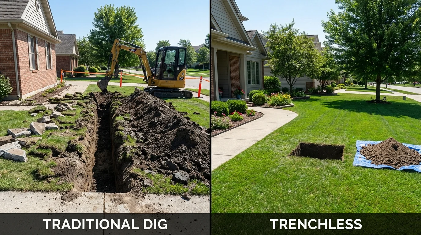Trenchless sewer repair with minimal yard damage versus traditional excavation in Trenton, MI